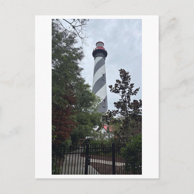 St. Augustine Lighthouse Svart och Vit Torn Vykort (Framsida)