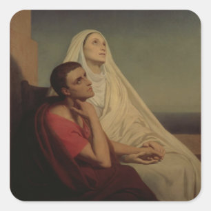 St. Augustine och hans mor St. Monica, 1855 Fyrkantigt Klistermärke