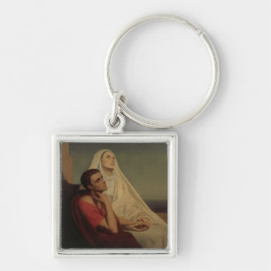 St Augustine och hans morSt. Monica, 1855 Fyrkantig Silverfärgad Nyckelring