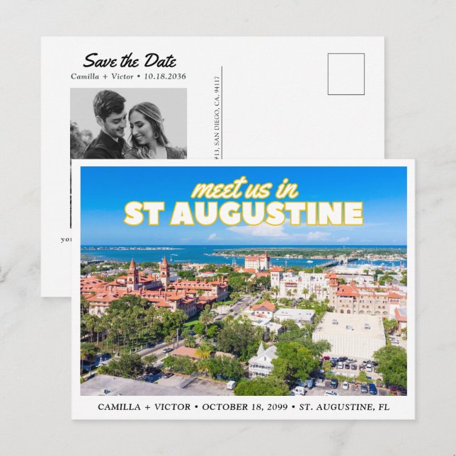 St. Augustine Save the Date Retro Skyline Postcard Vykort (Fram/baksida)