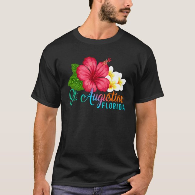 St Augustine Semester Florida Tropisk Hibiskus Fl T Shirt (Framsida)