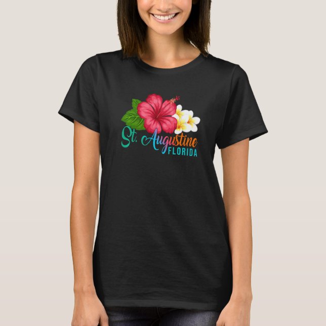 St Augustine Semester Florida Tropisk Hibiskus Fl T Shirt (Framsida)