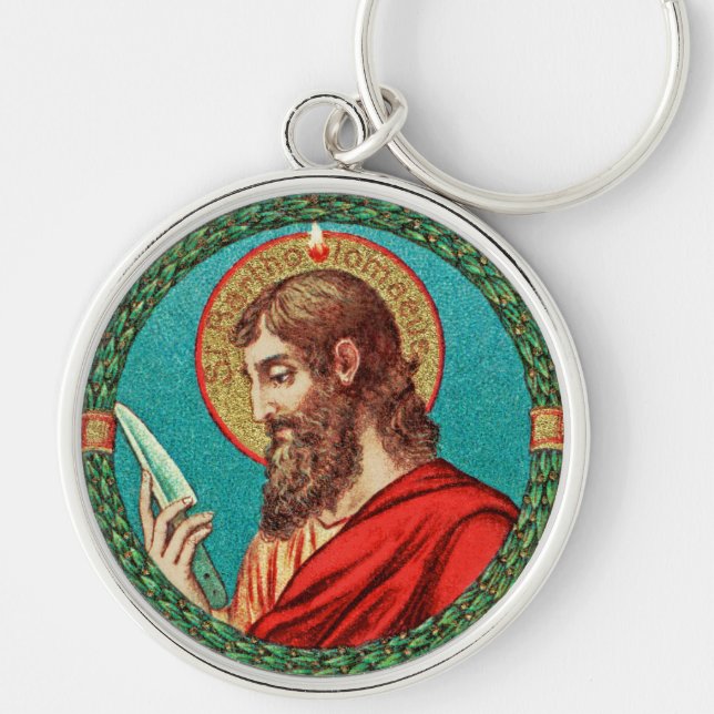 St. Bartholomew the Apostle (JMAS 03) Rund Silverfärgad Nyckelring (Framsidan)