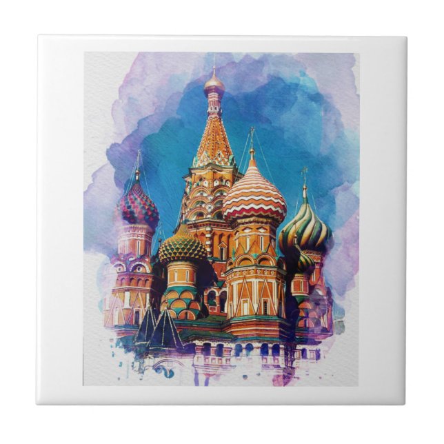 St Basil Cathedral Moskva Ryssland Sketch Kakelplatta (Framsidan)