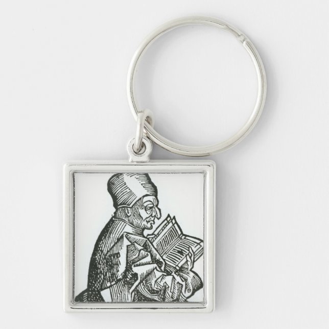 St. Bede från 'Liber Chronicarum Fyrkantig Silverfärgad Nyckelring (Framsidan)