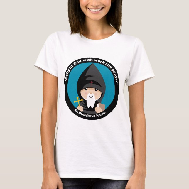 St Benedict av Nursia Tee Shirt (Framsida)