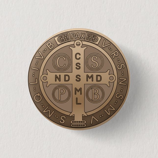 St Benedict Medal Katolsk Skyddskors Knapp (Framsida)
