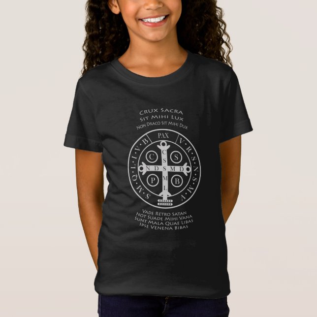 St Benedict Medal med Latin Prayer T-Shirt (Framsida)