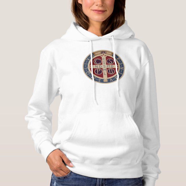 St. Benedict Medal, Women's Hoodie Tee Shirt (Framsida)