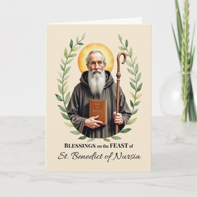 St. Benedict of Nursia Feast Day Leafy Wandan Kort (Framsida)
