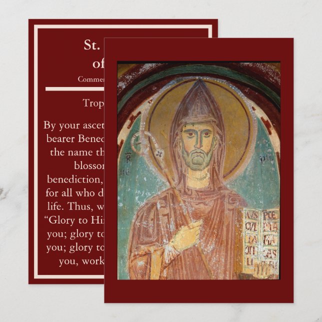 St. Benedict of Nursia ikon prayer card Julkort (Fram/baksida)