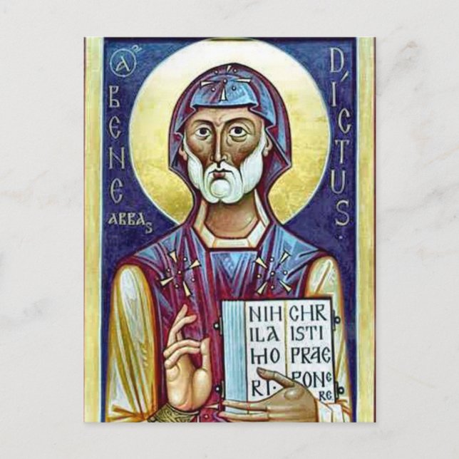 St. Benedict of Nursia Orthodox Christian Icon Vykort (Framsida)