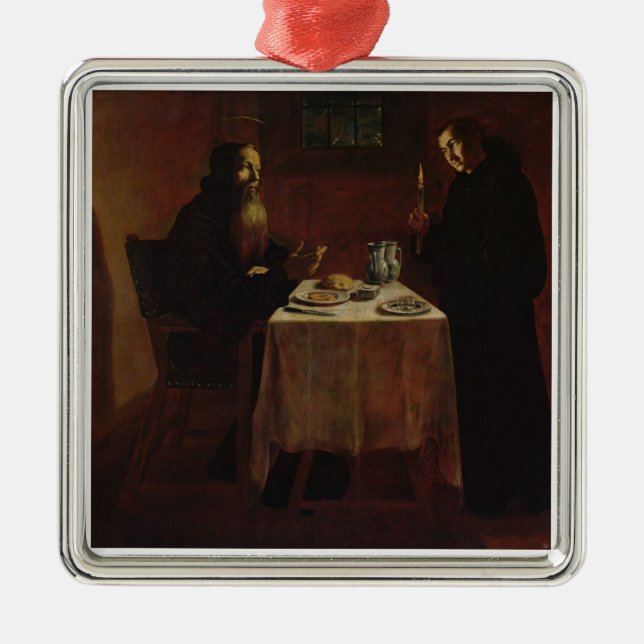 St. Benedict som välsignar St. Maur Julgransprydnad Metall (Framsidan)