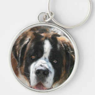 St Bernard ansikte stora högvärdiga Keychain Rund Silverfärgad Nyckelring