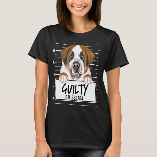 St Bernard Brottsfoto Dömd Hund T Shirt (Framsida)