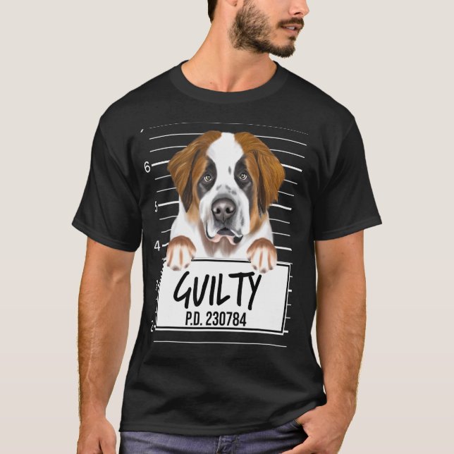 St Bernard Brottsfoto Dömd Hund T Shirt (Framsida)