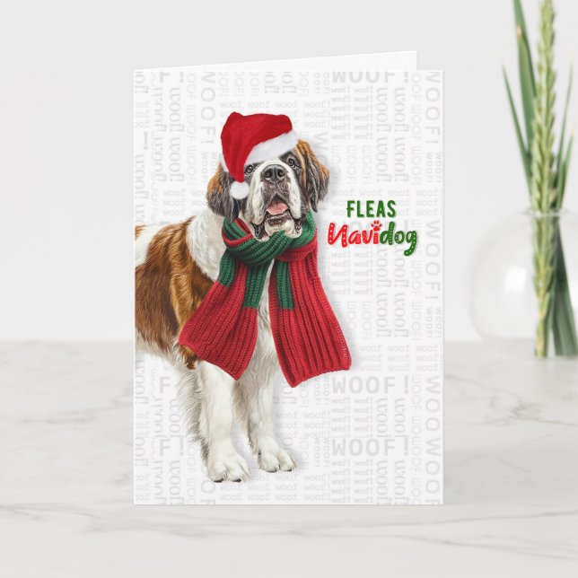 St Bernard Dog Funny Fleas Navidog Christmas Helgkort (Framsida)