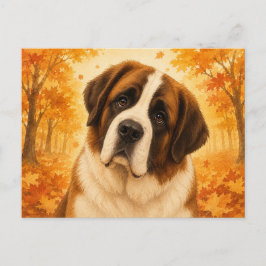 St Bernard Höst Skog Hund Vykort