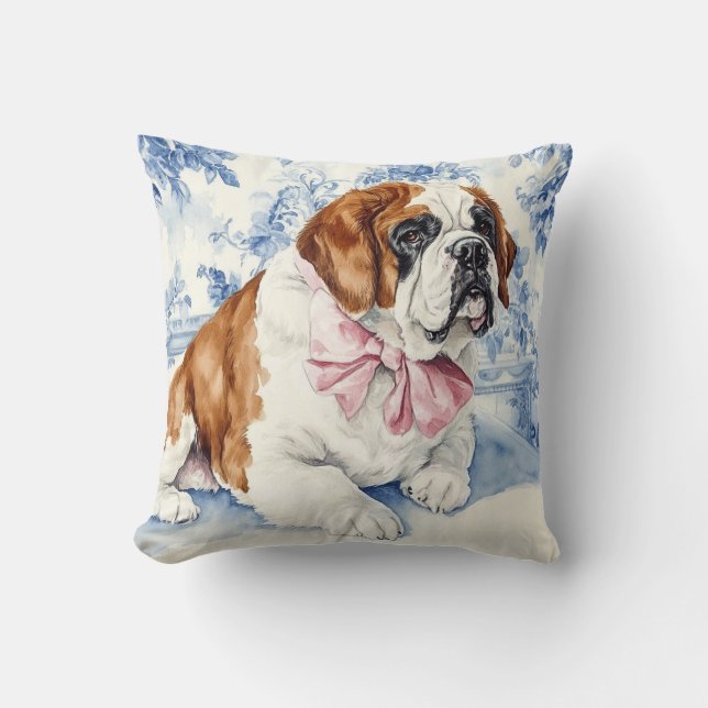 St. Bernard Hund Blue Toile Kudde (Framsida)