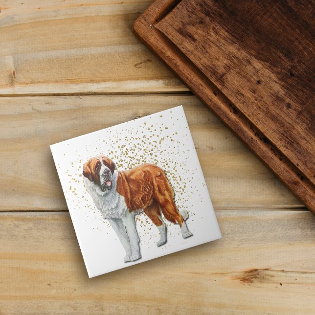 St Bernard Hund Guld Confetti Kakelplatta (Skapare uppladdad)