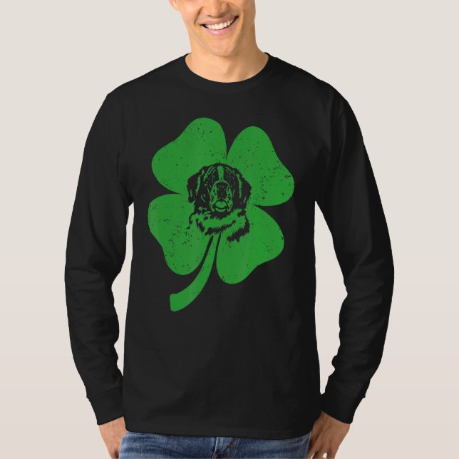 St Bernard Hund Irish Grönt Shamrock C St Patricks T Shirt (Framsida)