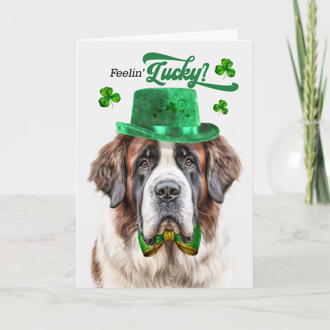 St. Bernard Hund Känner Lycka St Patrick's Day Helgkort (Framsida)