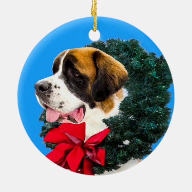 St Bernard hund med andedräkt Julgransprydnad Keramik (Baksidan)