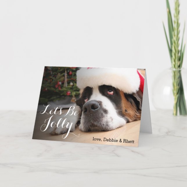 St Bernard hund med den Santa hatten Helgkort (Framsida)