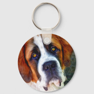 St Bernard Hund Painting Nyckelring
