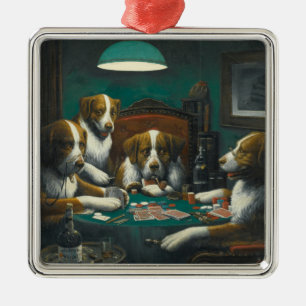 St Bernard Hundar Poker (Kitsch Animal Art) Julgransprydnad Metall