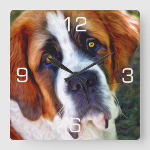 St Bernard hundmålning Fyrkantig Klocka