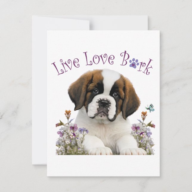St. Bernard Hundmamma Blommig Anteckningskort (Framsida)