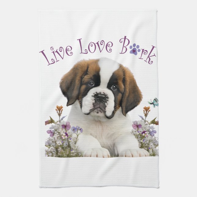 St. Bernard Hundmamma Blommig Kökshandduk (Vertikal)