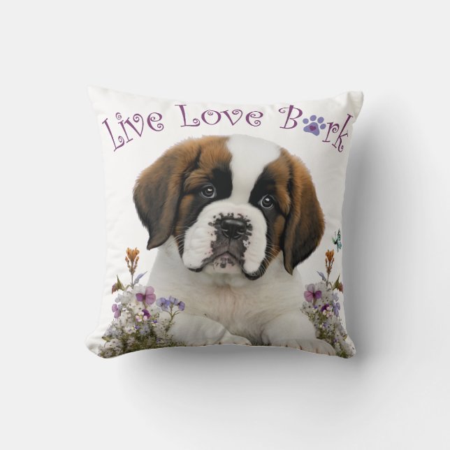 St. Bernard Hundmamma Blommig Kudde (Framsida)