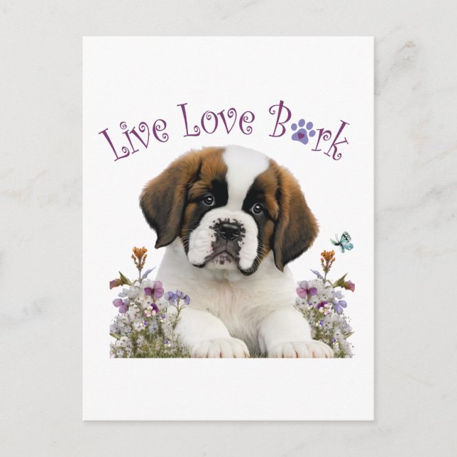 St. Bernard Hundmamma Blommig Vykort (Framsida)