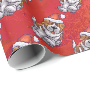 St Bernard i hattmönster på rött Presentpapper