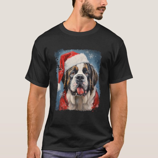 St Bernard Julgran Hund Santa Gifts Merry Xm T Shirt (Framsida)