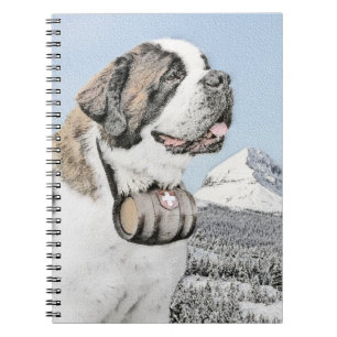 St Bernard målning - gullig original- hundkonst Anteckningsbok Med Spiral