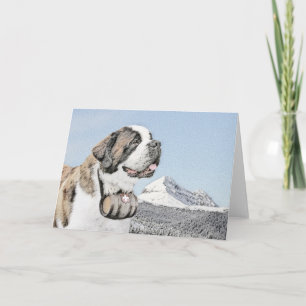 St Bernard målning - gullig original- hundkonst Kort