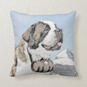 St Bernard målning - gullig original- hundkonst Kudde