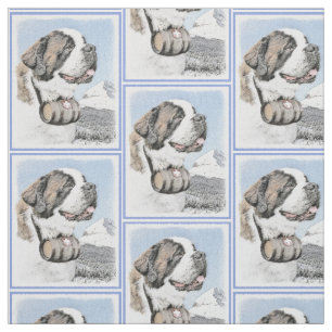 St Bernard målning - gullig original- hundkonst Tyg