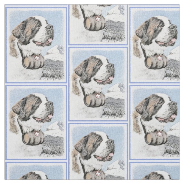 St Bernard målning - gullig original- hundkonst Tyg (Provkarta)