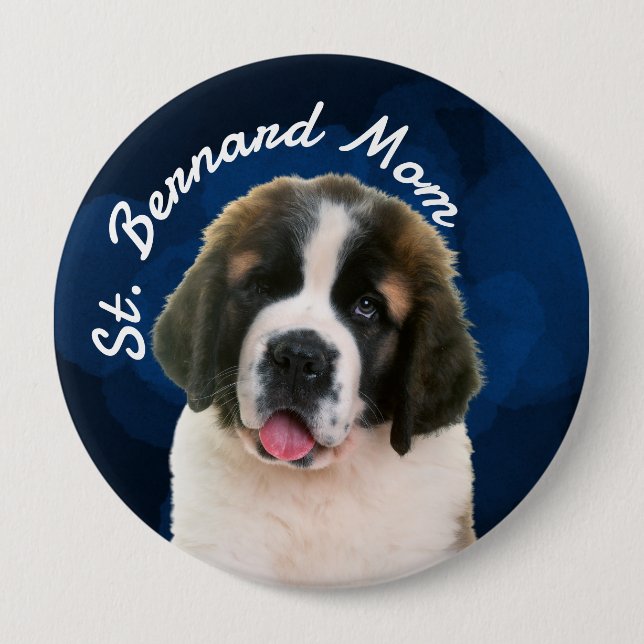 St. Bernard Mamma med blå bakgrundsknapp Knapp (Framsida)