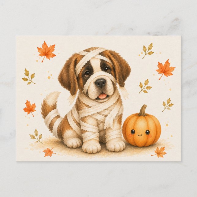 St Bernard-mumie Halloween Vykort (Framsida)