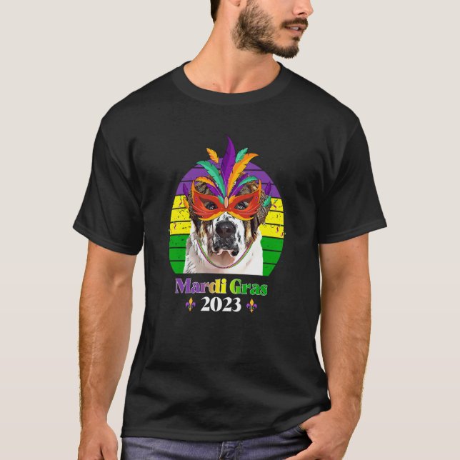 St Bernard Party Dog Mardi Gras 2023 T Shirt (Framsida)