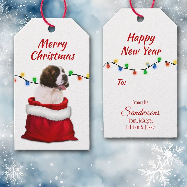St Bernard Puppy i Santa Bag Presentetikett (Skapare uppladdad)
