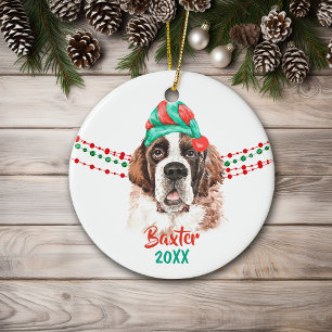 St Bernard Santa Hat Helgdag String Pärlor Julgransprydnad Keramik