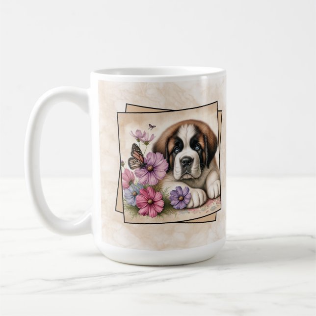 St. Bernard Valp & Blommor  Kaffemugg (Vänster)