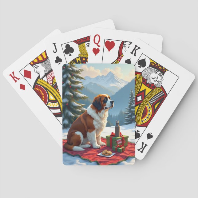 St. Bernard Vinterpicknick Julmålning Casinokort (Baksidan)