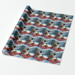 St. Bernard Vinterpicknick Julmålning Presentpapper